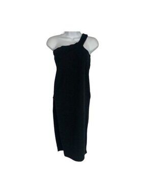 Nasty Gal Black Ribbed One-Shoulder Midi Dress Womens Size 6 Knit Stretch